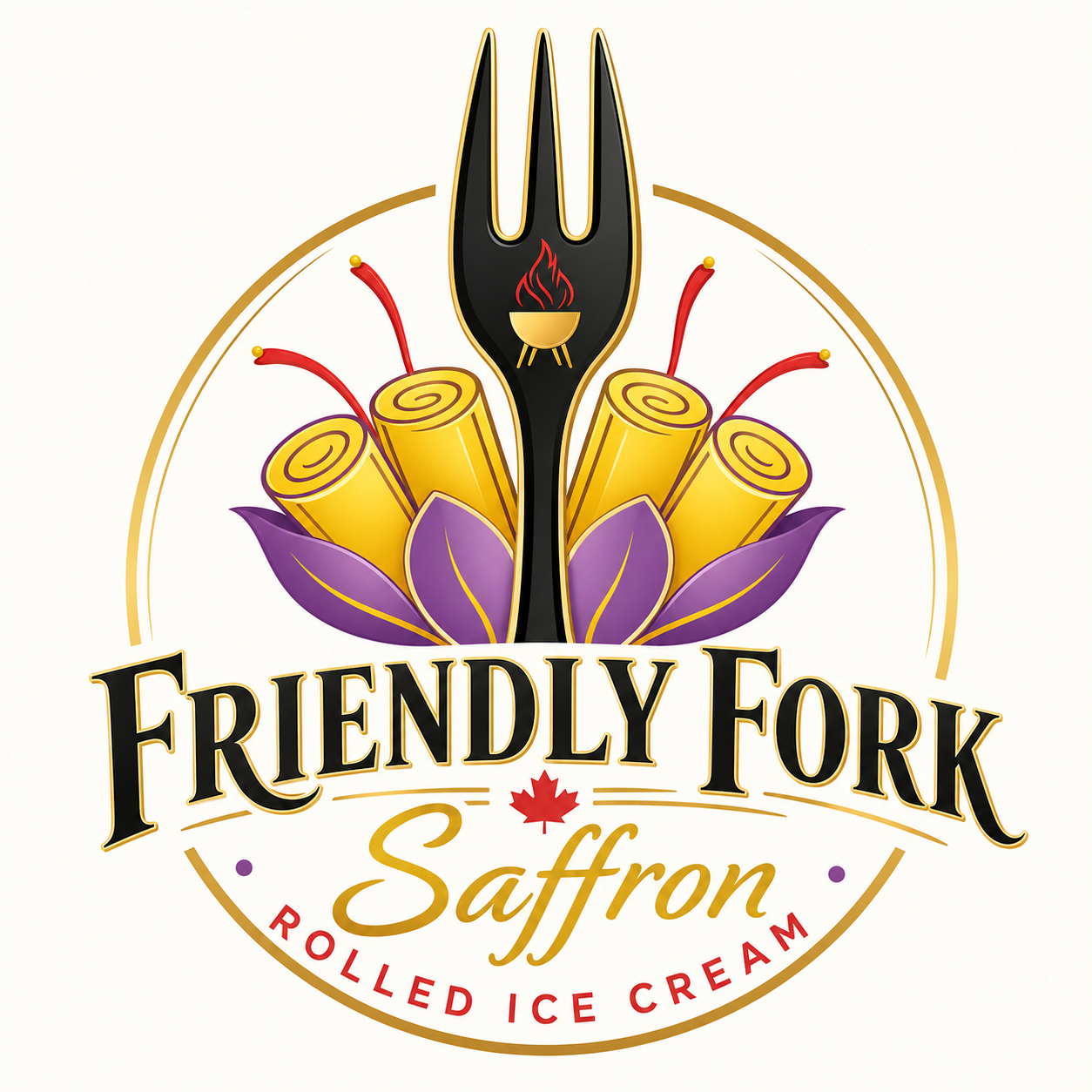 Temporary Friendly Fork and Saffron Rolled Ice Cream partnership logo
